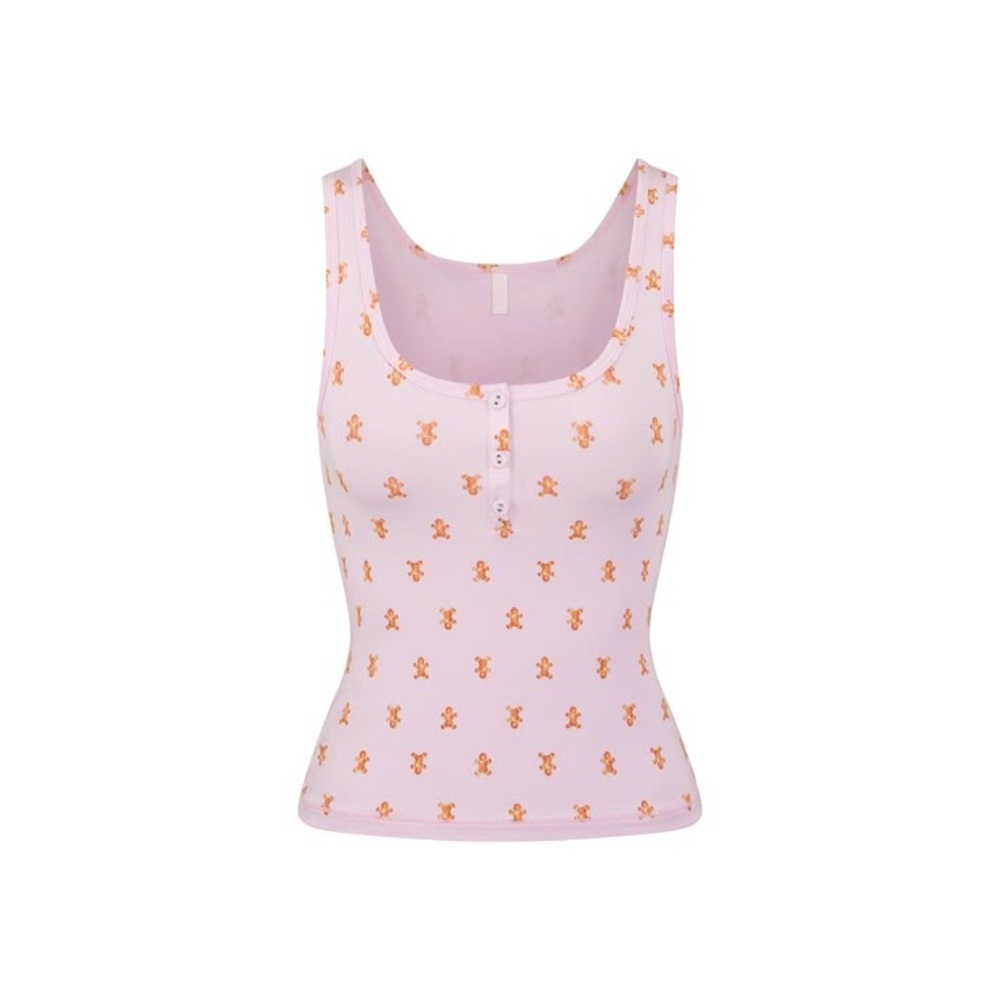 SKIMS SLEEP HENLEY TANK TOP CHERRY BLOSSOM GINGERBREAD M - Picture 5 of 5